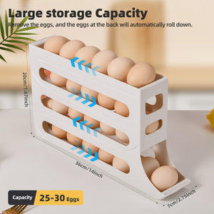30 Egg Dispenser for Refrigerator, 4 Tier Auto Rolling Egg Organizer for Refrigerator, Large Capacity Egg Container for Refrigerator, Space-Saving Fridge Organizers and Storage