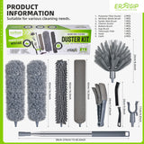 Extendable Feather Duster with Extension Pole 30 to 100 Inches, 11 Pcs Cleaning Kit with Microfiber Feather Dusters, Crevice Cleaning Brush, for Cobwebs, Blinds, Furniture, High Ceilings & Cars