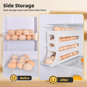 30 Egg Dispenser for Refrigerator, 4 Tier Auto Rolling Egg Organizer for Refrigerator, Large Capacity Egg Container for Refrigerator, Space-Saving Fridge Organizers and Storage