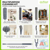 Extendable Feather Duster with Extension Pole 30 to 100 Inches, 11 Pcs Cleaning Kit with Microfiber Feather Dusters, Crevice Cleaning Brush, for Cobwebs, Blinds, Furniture, High Ceilings & Cars