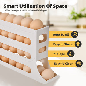 30 Egg Dispenser for Refrigerator, 4 Tier Auto Rolling Egg Organizer for Refrigerator, Large Capacity Egg Container for Refrigerator, Space-Saving Fridge Organizers and Storage