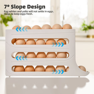 30 Egg Dispenser for Refrigerator, 4 Tier Auto Rolling Egg Organizer for Refrigerator, Large Capacity Egg Container for Refrigerator, Space-Saving Fridge Organizers and Storage