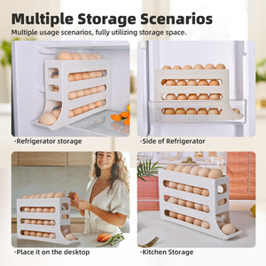 30 Egg Dispenser for Refrigerator, 4 Tier Auto Rolling Egg Organizer for Refrigerator, Large Capacity Egg Container for Refrigerator, Space-Saving Fridge Organizers and Storage