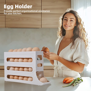 30 Egg Dispenser for Refrigerator, 4 Tier Auto Rolling Egg Organizer for Refrigerator, Large Capacity Egg Container for Refrigerator, Space-Saving Fridge Organizers and Storage